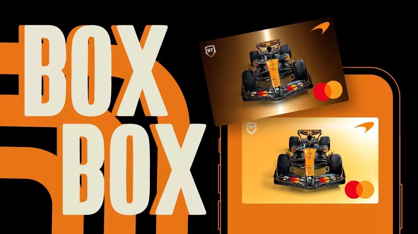 Card debit virtual lei sau euro BT x McLaren x Mastercard BT Pay