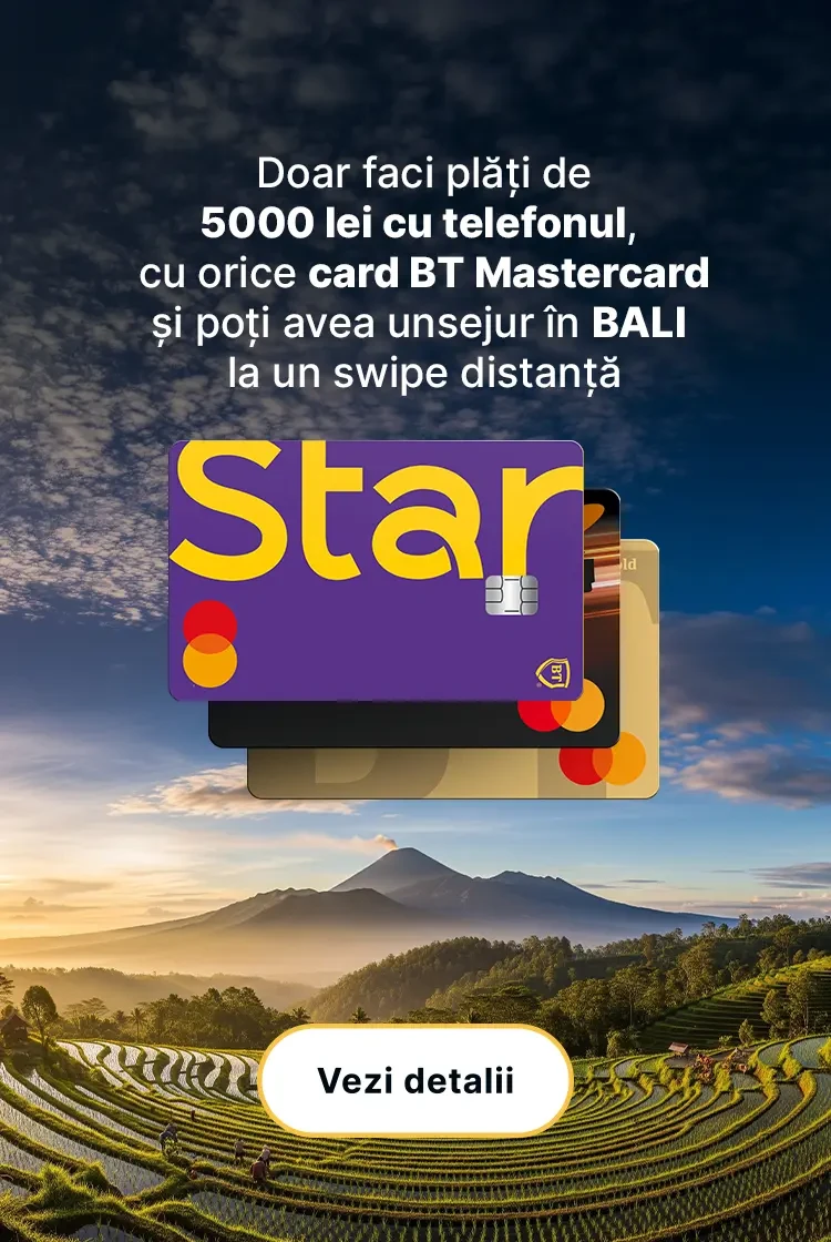 Faci plati 5000 lei orice card BT Mastercard poti avea sejur Bali swipe distanta